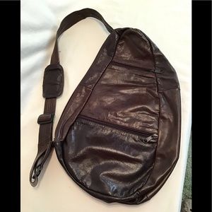 Brown leather shoulder bag, made in Mexico, EUC